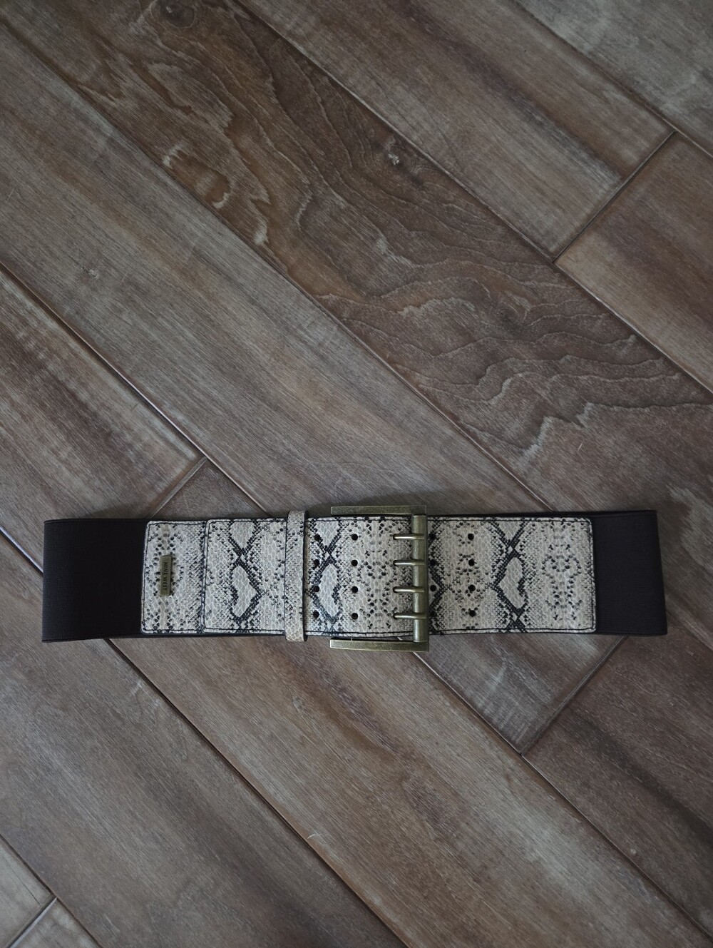 Nine West Dark Brown And Print Wide Elasticized Cinch Belt